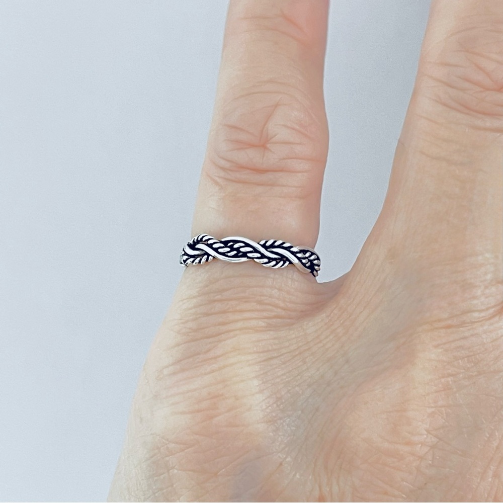 Sterling Silver Unisex Twisted Rope Ring, Silver Band, Braid Rings, Stackable - Picture 7 of 13